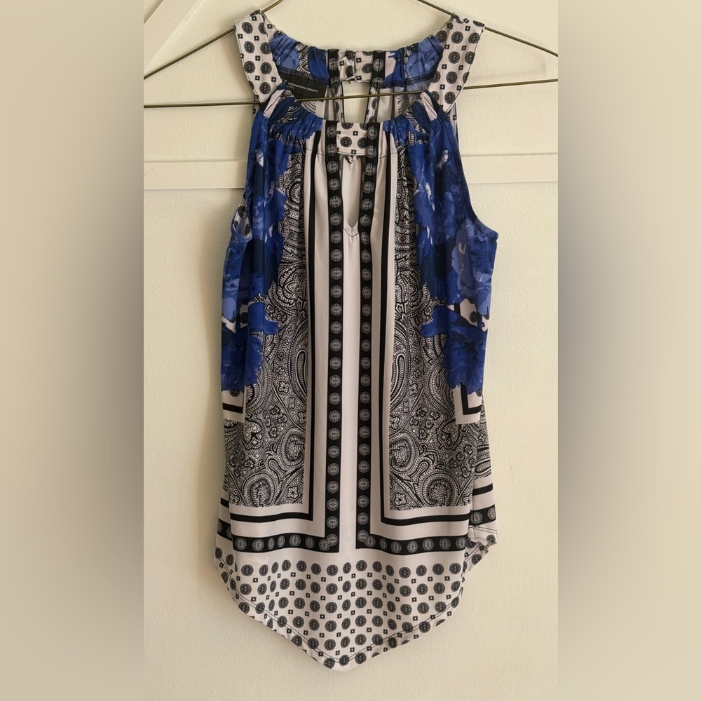 INC International Concepts Blue and Black Paisley Print Sleeveless Top